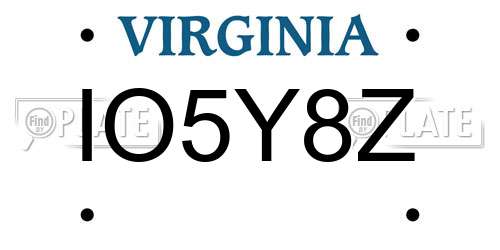 IO5Y8Z Virginia License Plate