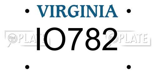 IO782 Virginia License Plate