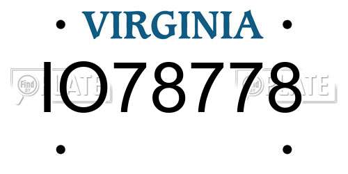 IO78778 Virginia License Plate