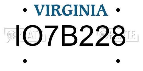 IO7B228 Virginia License Plate