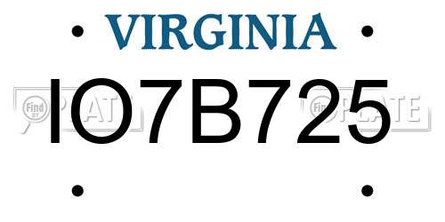 IO7B725 Virginia License Plate