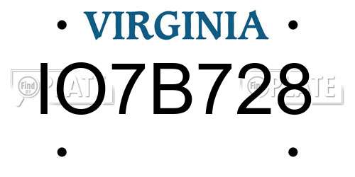IO7B728 Virginia License Plate