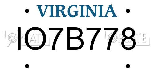 IO7B778 Virginia License Plate