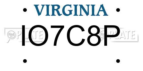IO7C8P Virginia License Plate