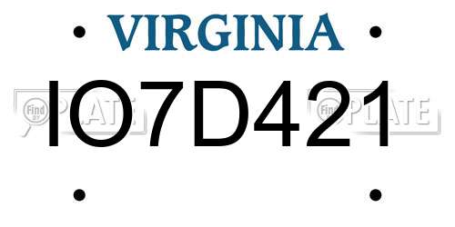 IO7D421 Virginia License Plate