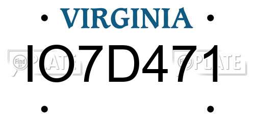 IO7D471 Virginia License Plate
