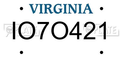 IO7O421 Virginia License Plate