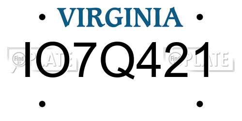 IO7Q421 Virginia License Plate