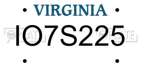 IO7S225 Virginia License Plate