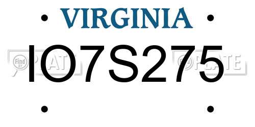 IO7S275 Virginia License Plate