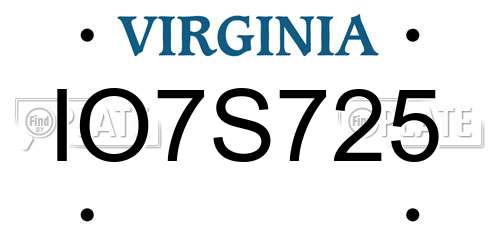 IO7S725 Virginia License Plate