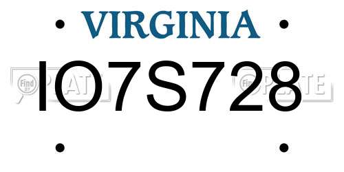 IO7S728 Virginia License Plate