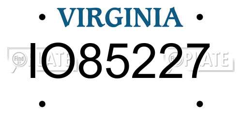 IO85227 Virginia License Plate