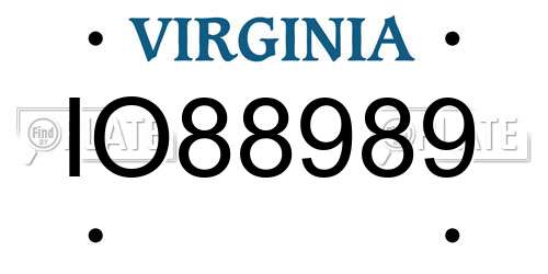 IO88989 Virginia License Plate