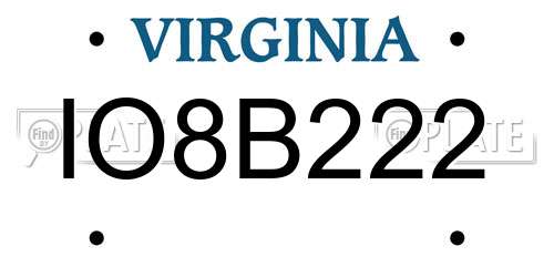 IO8B222 Virginia License Plate