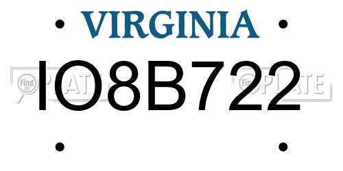 IO8B722 Virginia License Plate