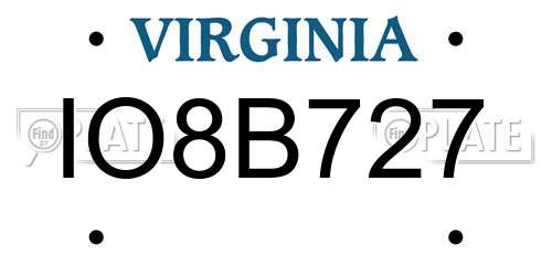 IO8B727 Virginia License Plate