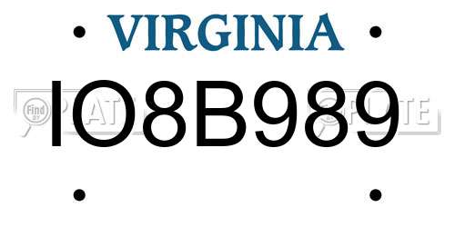 IO8B989 Virginia License Plate