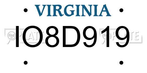 IO8D919 Virginia License Plate