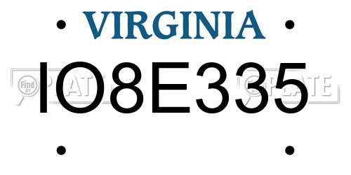 IO8E335 Virginia License Plate