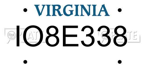 IO8E338 Virginia License Plate