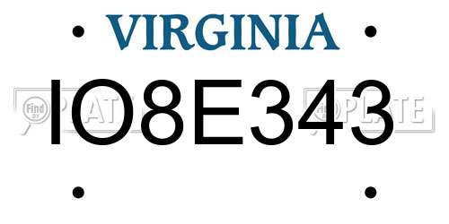IO8E343 Virginia License Plate