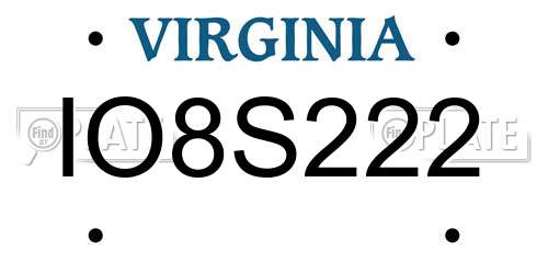 IO8S222 Virginia License Plate