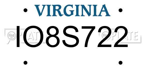 IO8S722 Virginia License Plate