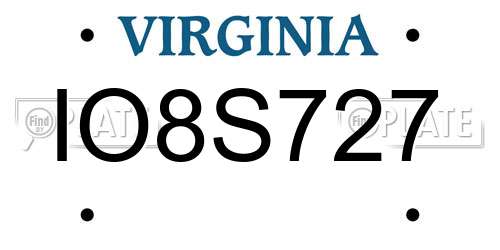 IO8S727 Virginia License Plate