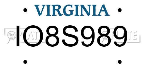 IO8S989 Virginia License Plate