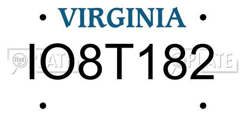 IO8T182 Virginia License Plate