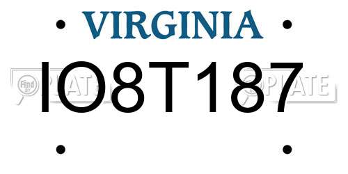 IO8T187 Virginia License Plate