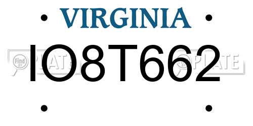 IO8T662 Virginia License Plate