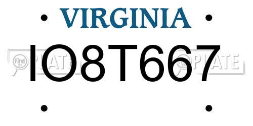 IO8T667 Virginia License Plate