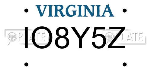 IO8Y5Z Virginia License Plate