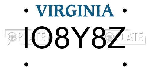 IO8Y8Z Virginia License Plate