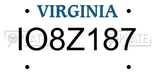 IO8Z187 Virginia License Plate