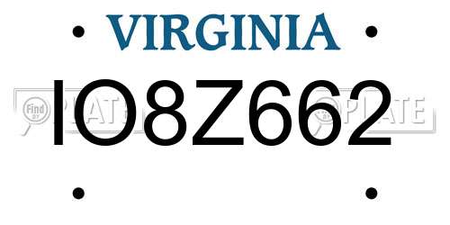 IO8Z662 Virginia License Plate