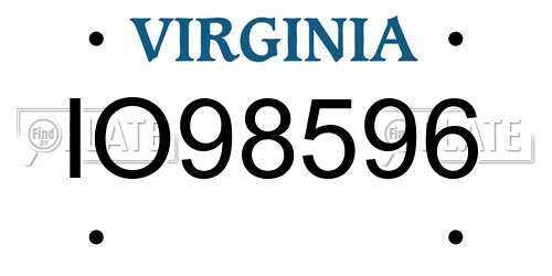 IO98596 Virginia License Plate