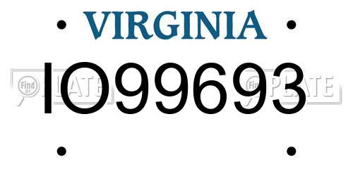 IO99693 Virginia License Plate