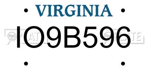 IO9B596 Virginia License Plate