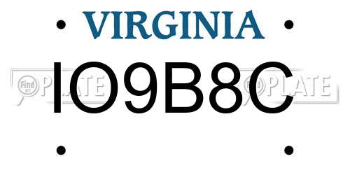 IO9B8C Virginia License Plate