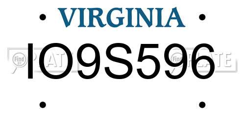 IO9S596 Virginia License Plate