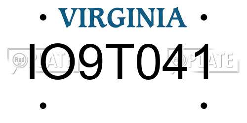 IO9T041 Virginia License Plate