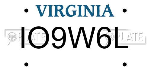 IO9W6L Virginia License Plate