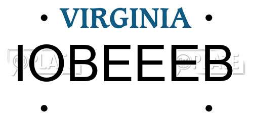 IOBEEEB Virginia License Plate
