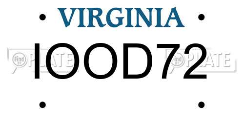 IOOD72 Virginia License Plate