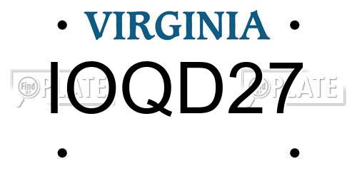 IOQD27 Virginia License Plate