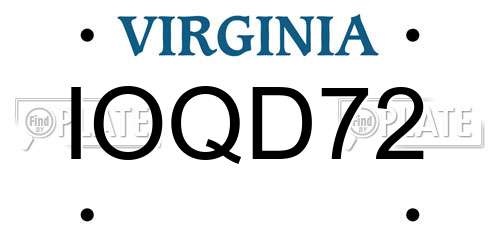 IOQD72 Virginia License Plate