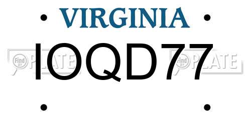 IOQD77 Virginia License Plate